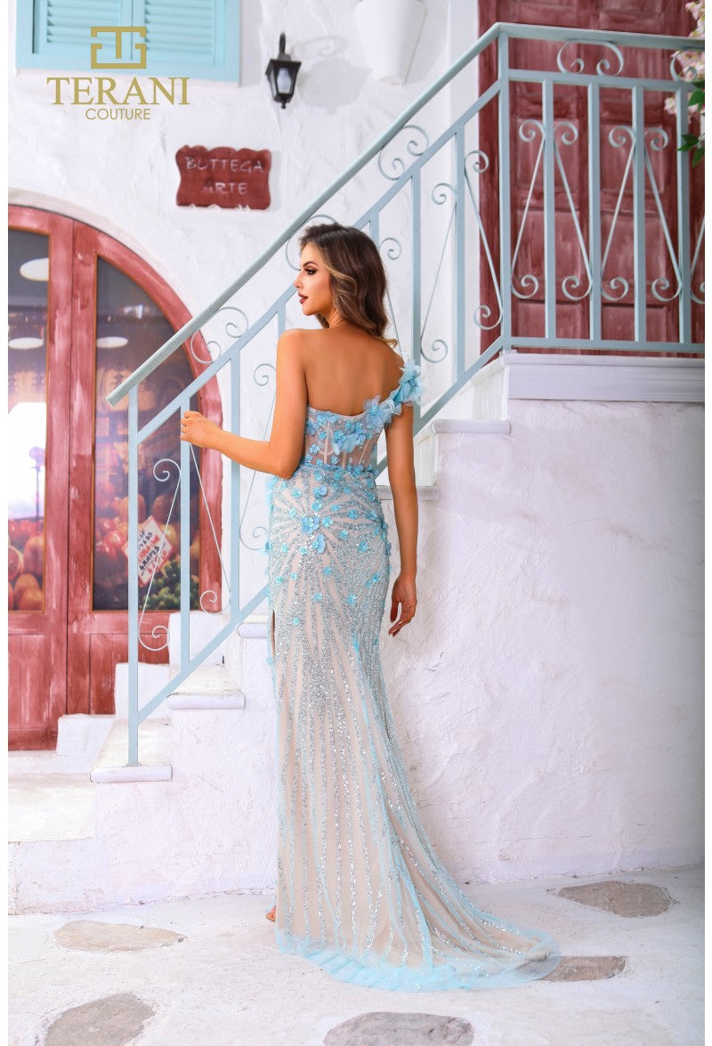 Terani Couture 251P4048 Fitted Slit Long Formal Beaded Corset Prom Dress