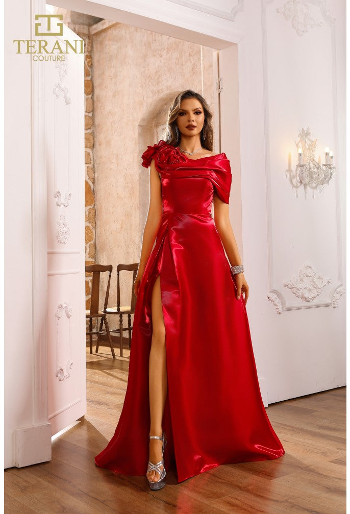 Terani Couture 251P4052 Pleated Long Formal Slit A Line Prom Dress