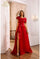 Prom Dresses Pleated Long Formal Slit A Line Prom Dress Ruby