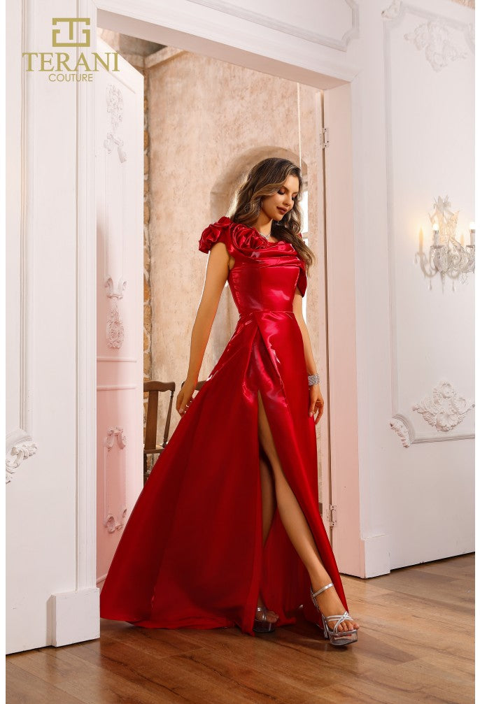 Terani Couture 251P4052 Pleated Long Formal Slit A Line Prom Dress