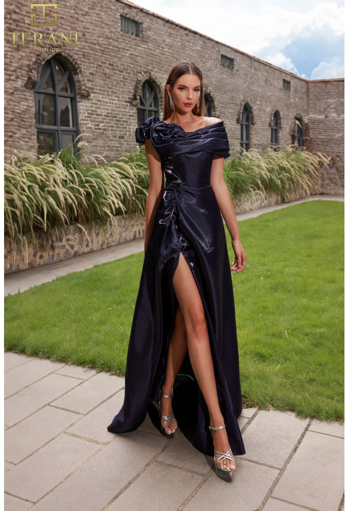 Terani Couture 251P4052 Pleated Long Formal Slit A Line Prom Dress