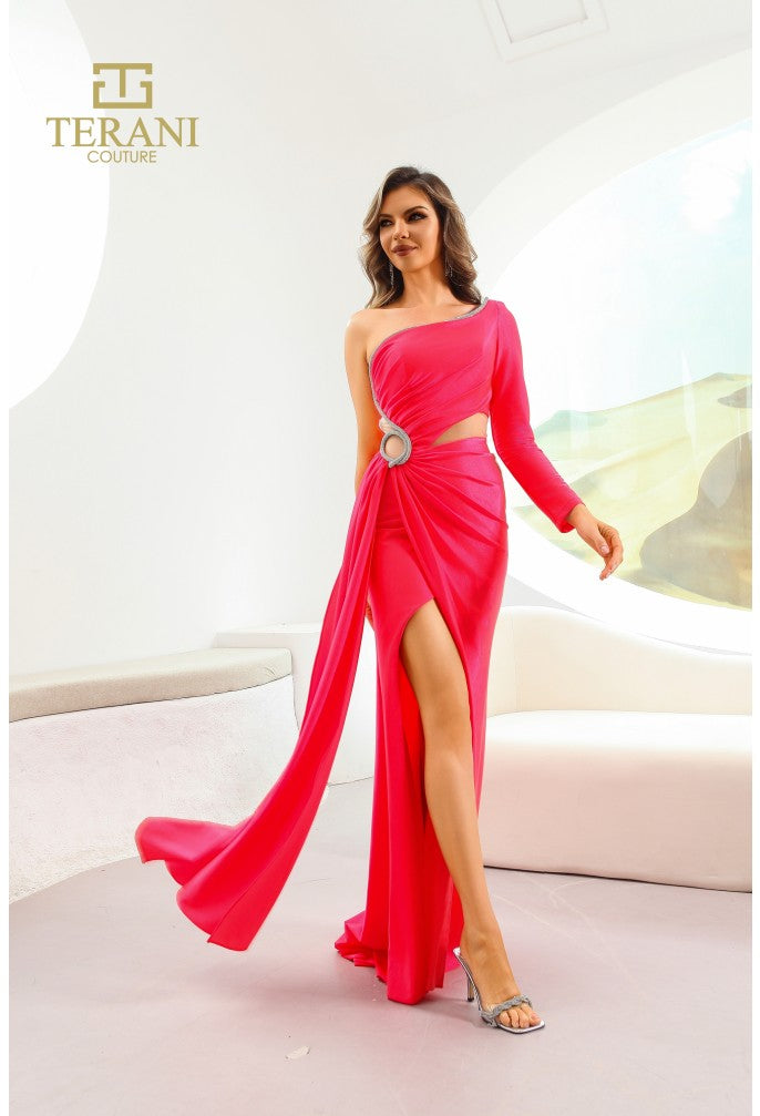 Terani Couture 251P4056 Long Formal Metallic Prom Dress