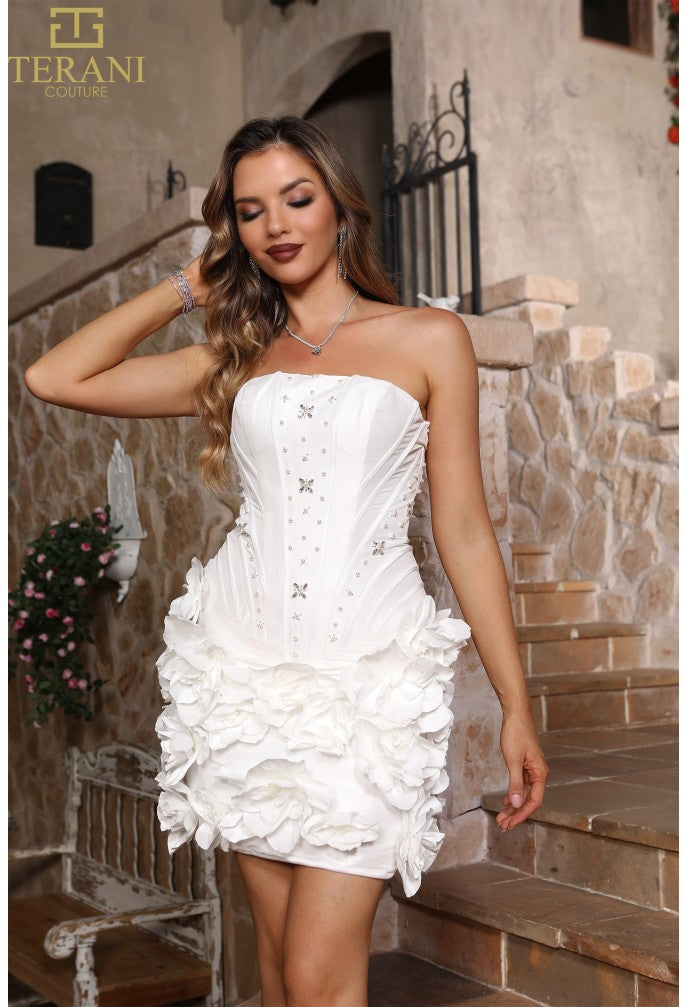 Terani Couture 251P4059 Short Floral Applique Corset Wedding Dress