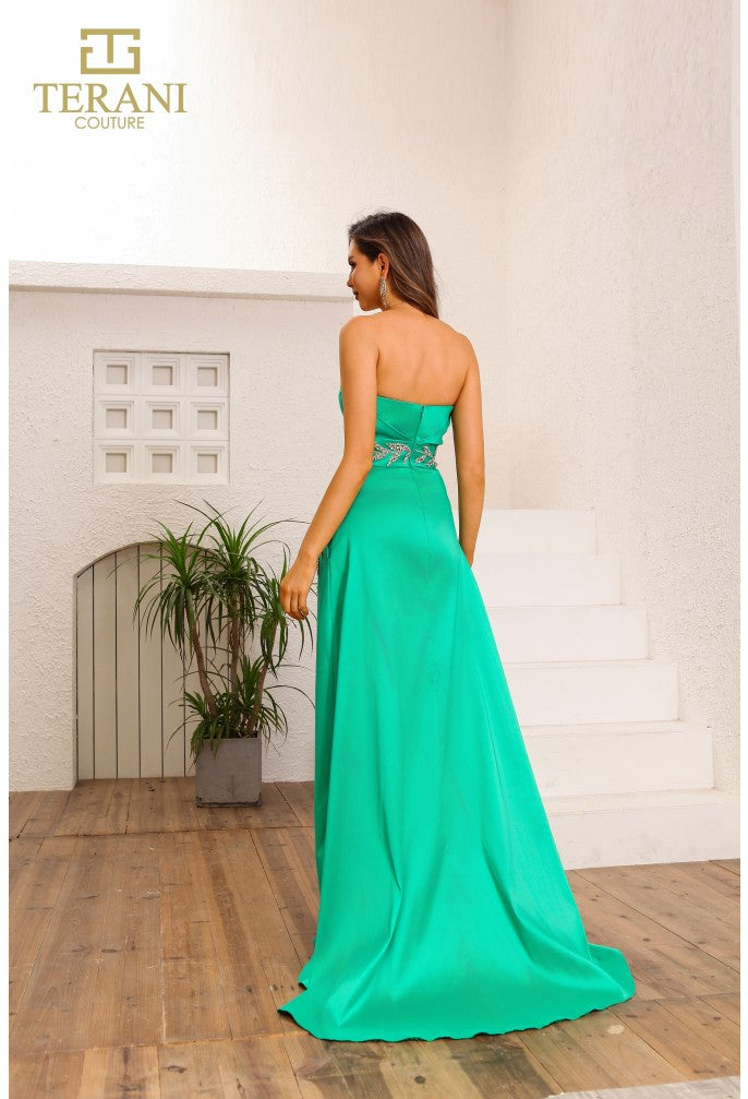 Terani Couture 251P4061 A Line Long Beaded Formal Applique Prom Dress
