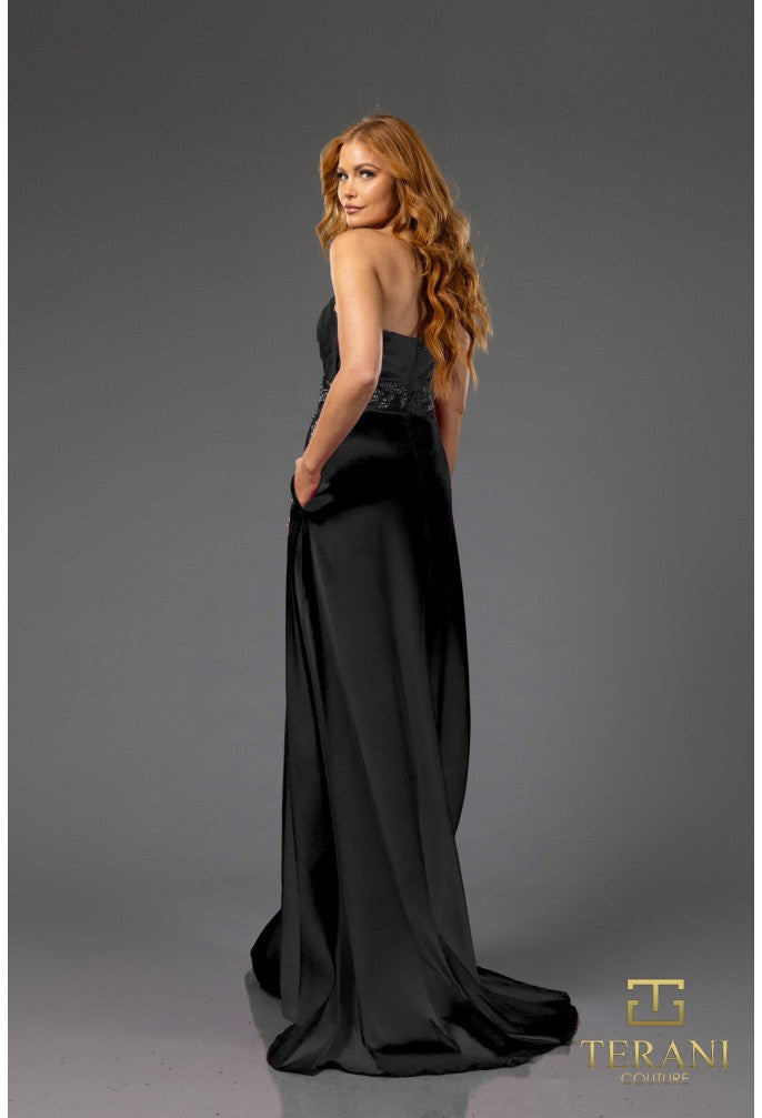 Terani Couture 251P4061 A Line Long Beaded Formal Applique Prom Dress