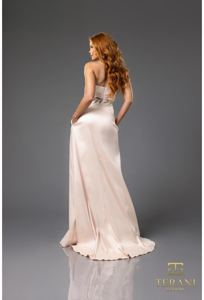 Terani Couture 251P4061 A Line Long Beaded Formal Applique Prom Dress