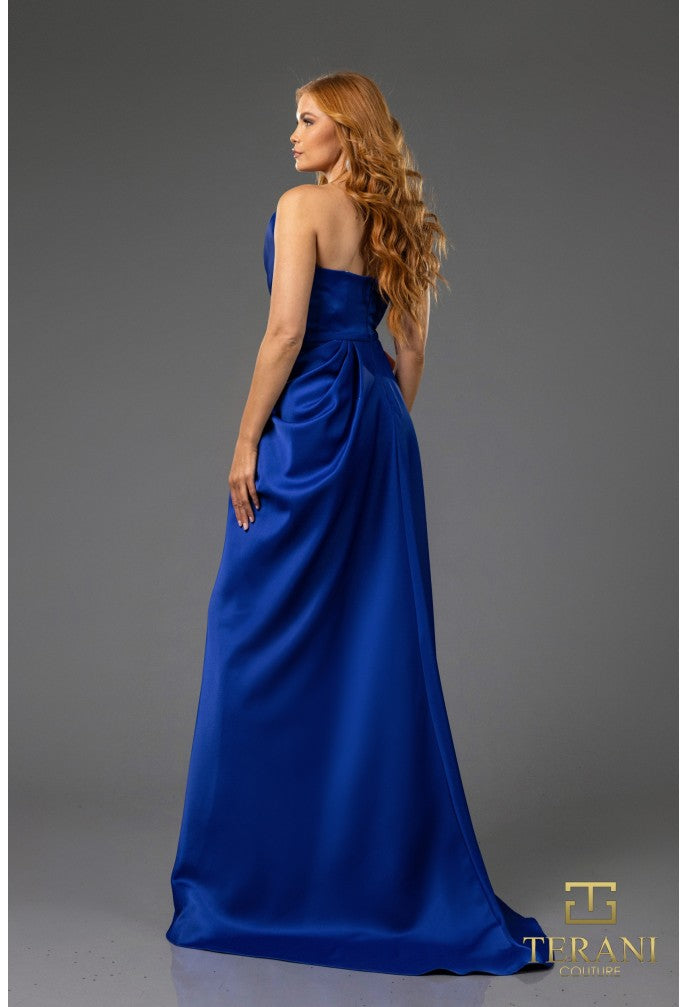 Terani Couture 251P4131 Pleated Long Formal A Line Slit Prom Dress