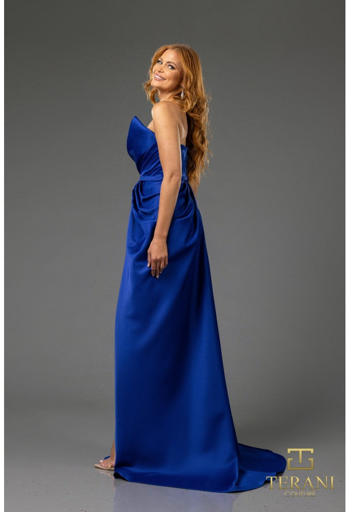 Terani Couture 251P4131 Pleated Long Formal A Line Slit Prom Dress