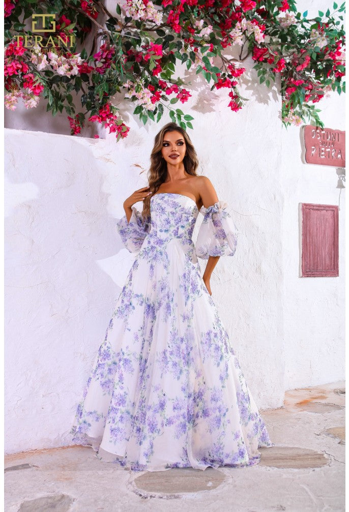 Terani Couture 251P4141 A Line Long Formal Printed Prom Dress