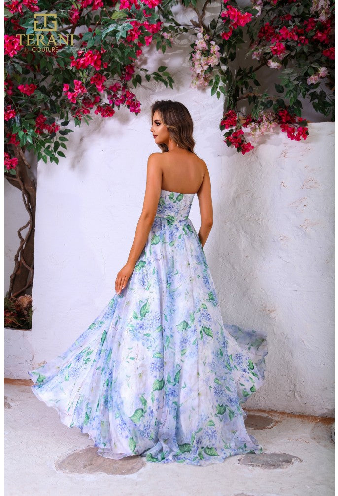 Terani Couture 251P4142 Long Formal Printed A Line Prom Dress