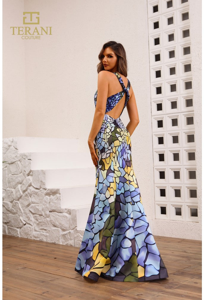 Terani Couture 251P4146 Long Fitted Formal Printed Prom Dress