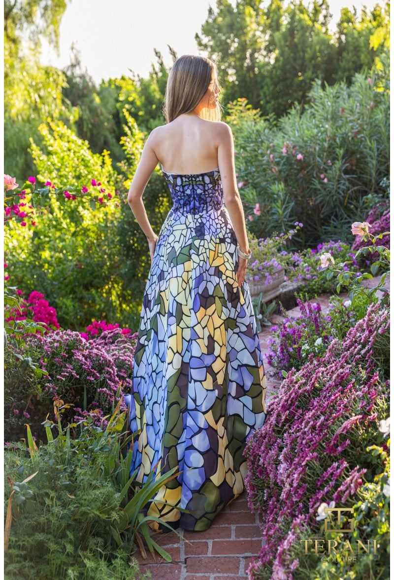 Terani Couture 251P4147 Long Ball Gown Printed Formal Prom Dress