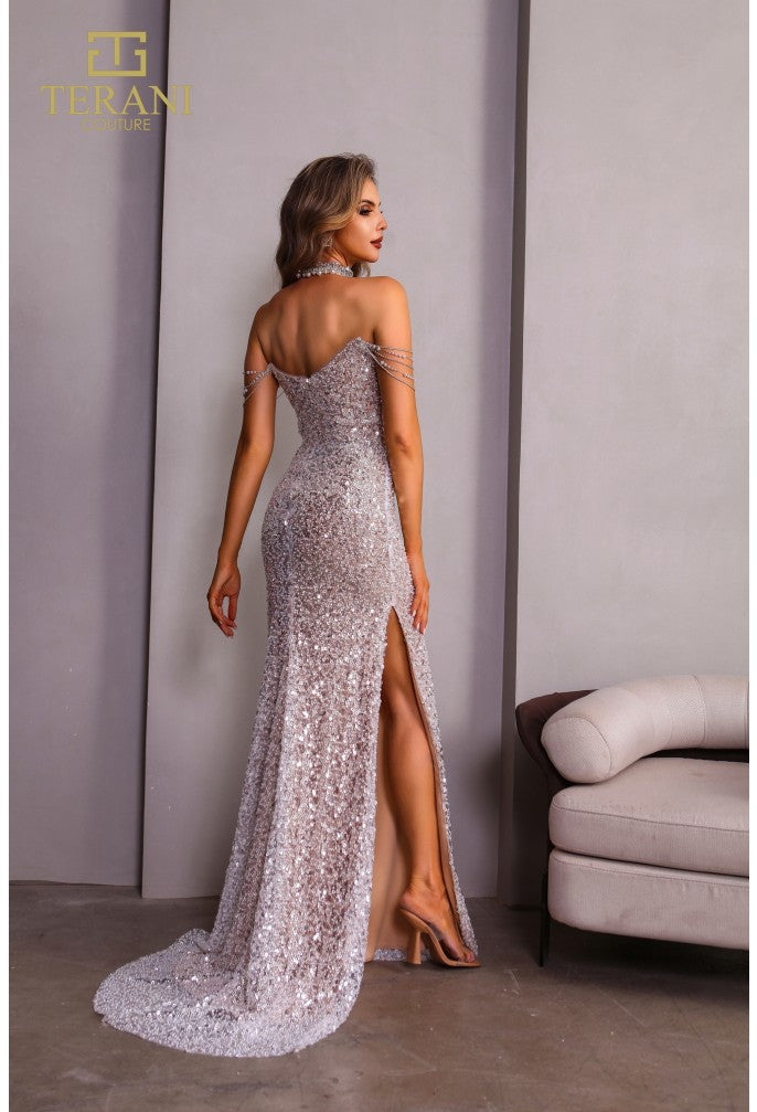 Terani Couture 251P4329 Fitted Slit Formal Beaded Long Prom Dress
