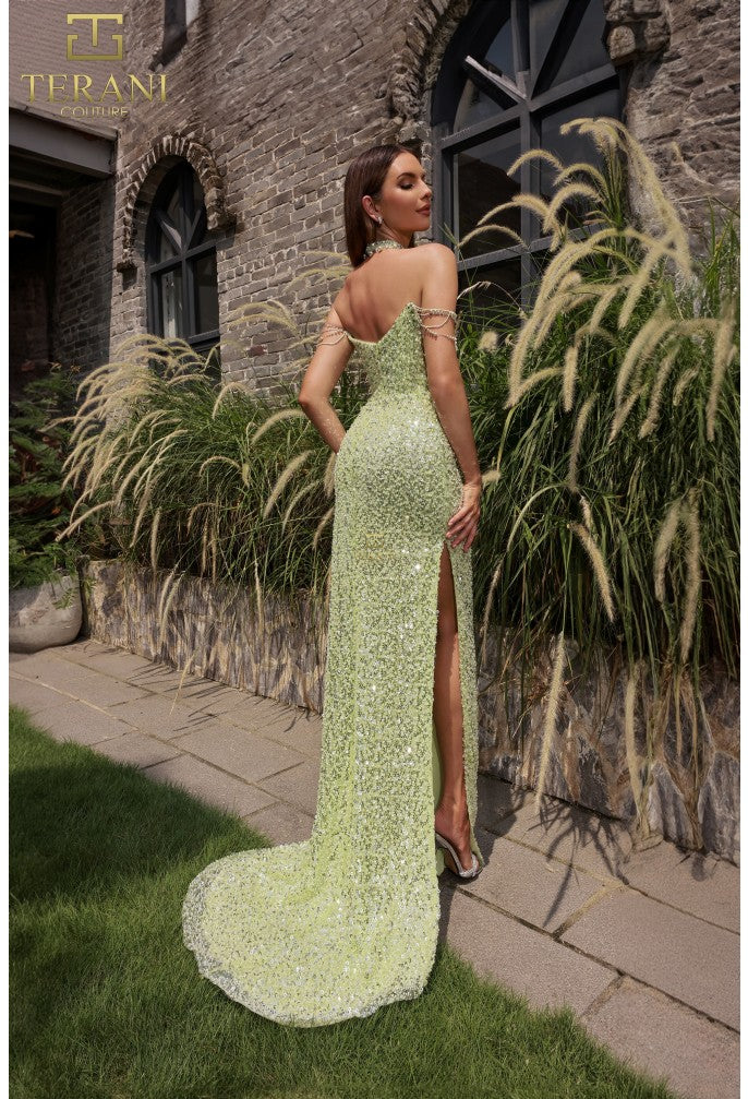 Terani Couture 251P4329 Fitted Slit Formal Beaded Long Prom Dress