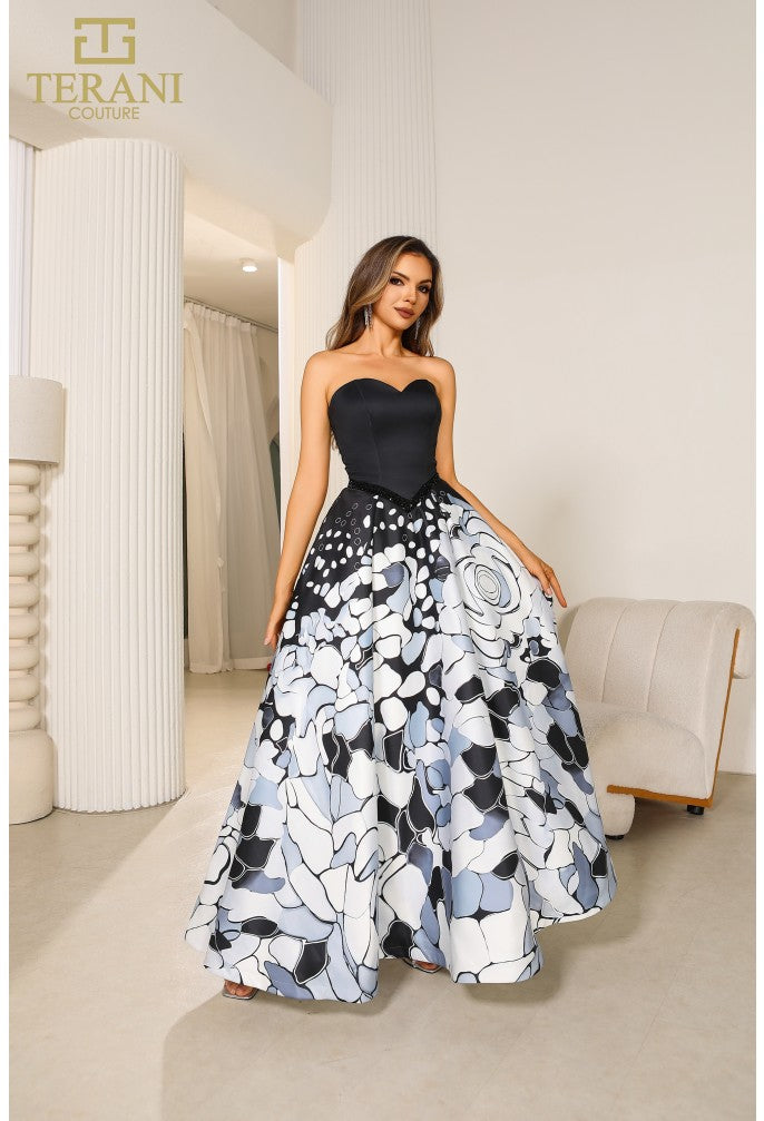 Terani Couture 251P4373 Printed Long Ball Gown Formal Prom Dress