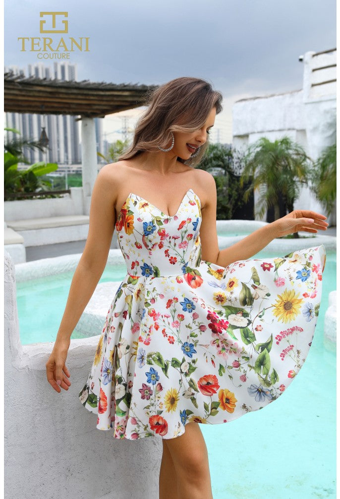 Terani Couture 251P4374 Homecoming A Line Floral Short Prom Dress