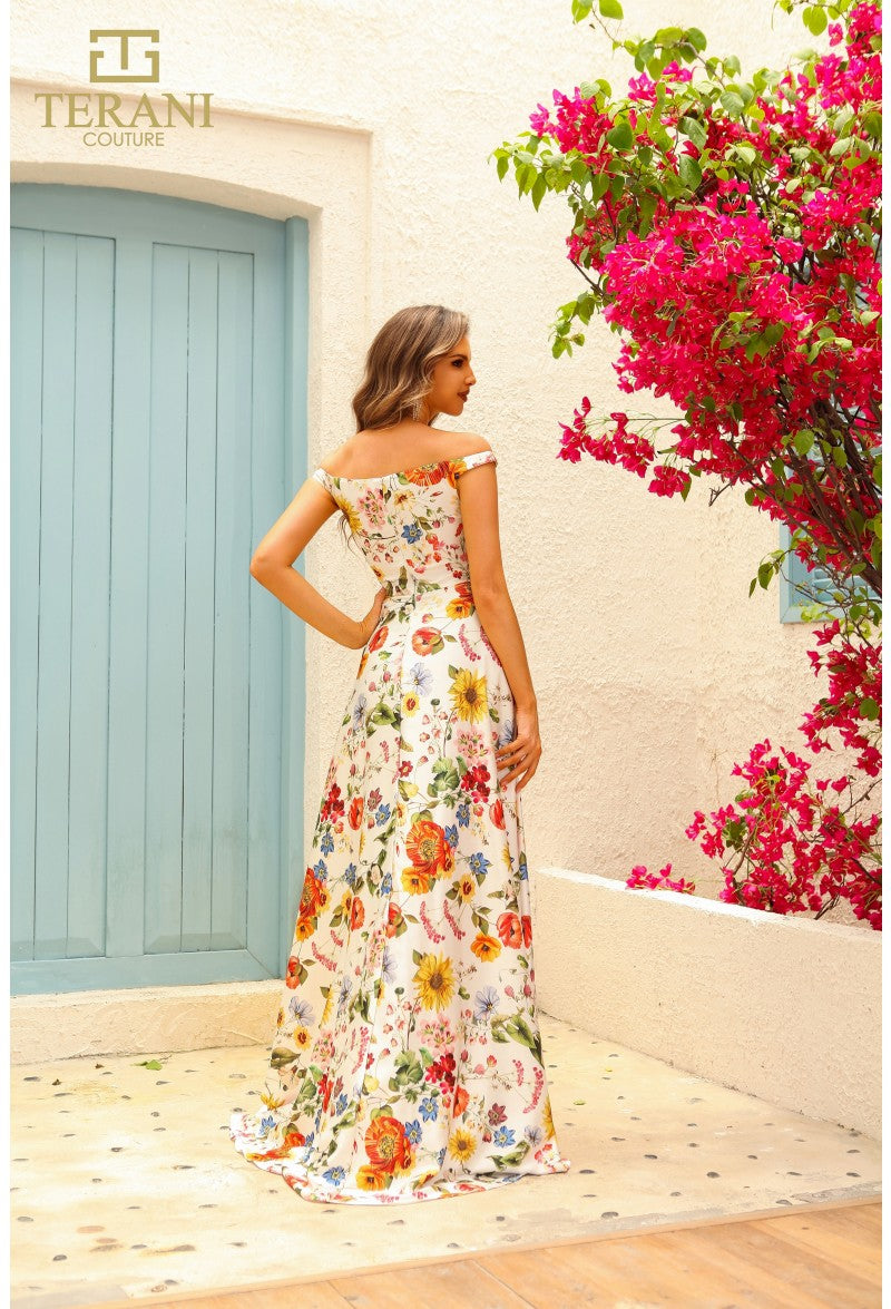 Terani Couture 251P4375 A Line Long Floral Print Formal Prom Dress