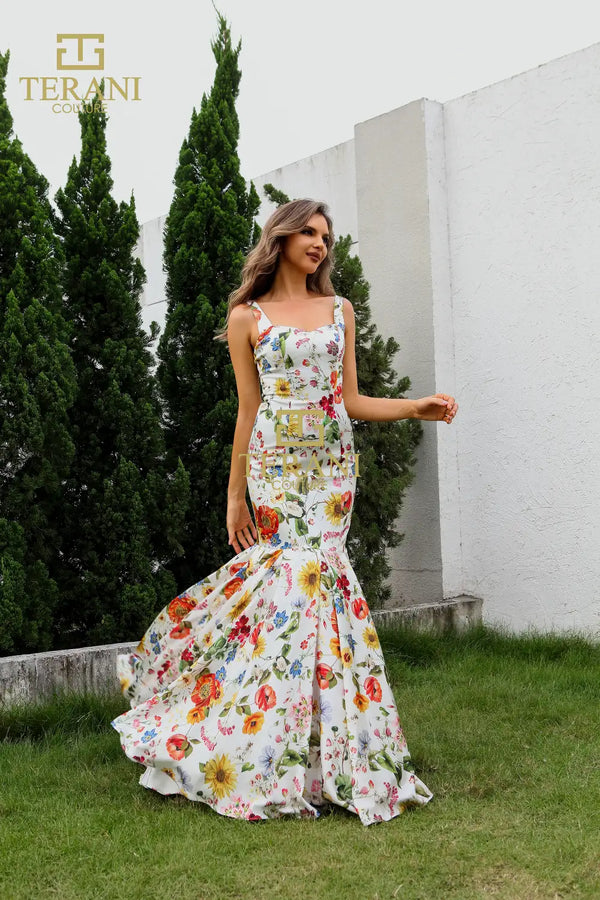 Terani Couture 251P4378 Fitted Formal Long Printed Prom Dress