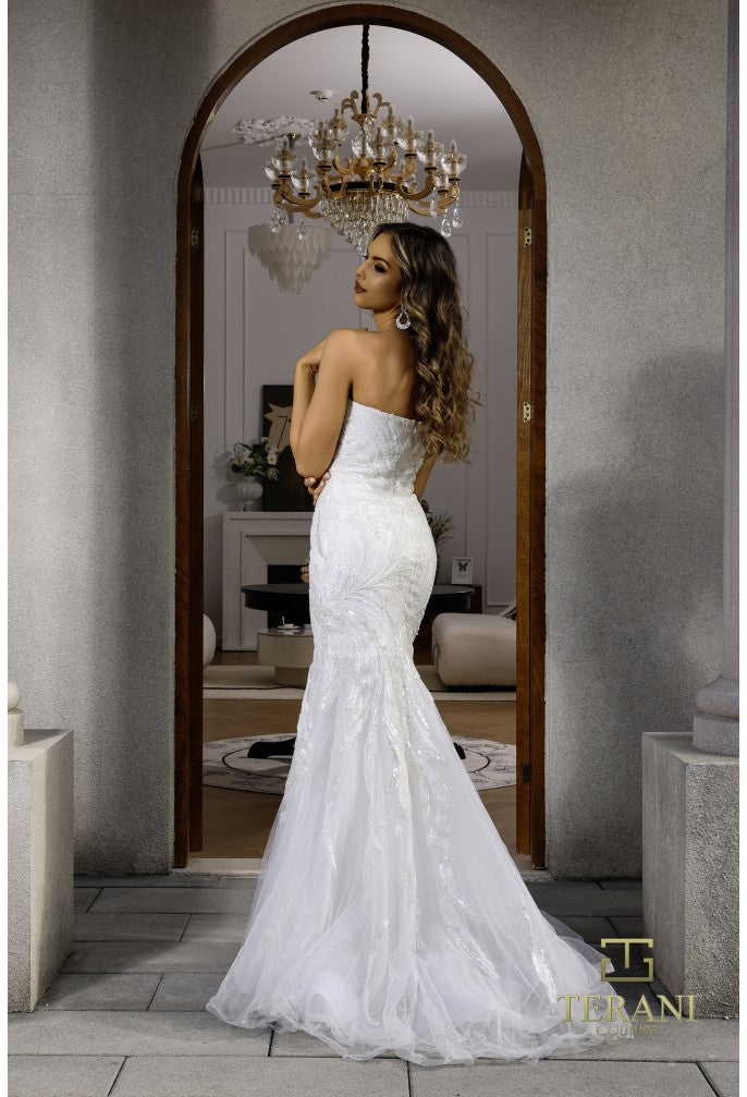 Terani Couture 251P4388 Fitted Long Bridal Gown Beaded Prom Dress