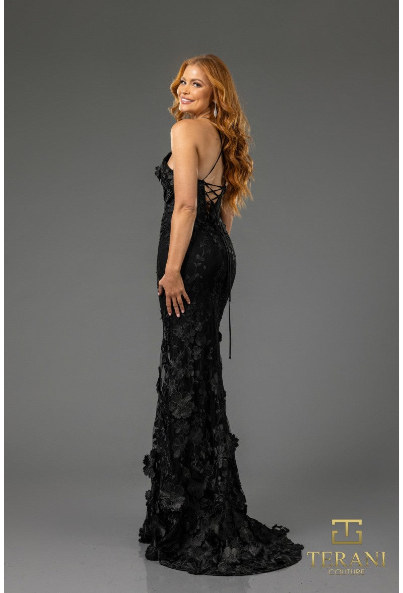 Terani Couture 251P4514 Fitted Long Formal Floral Applique Prom Dress