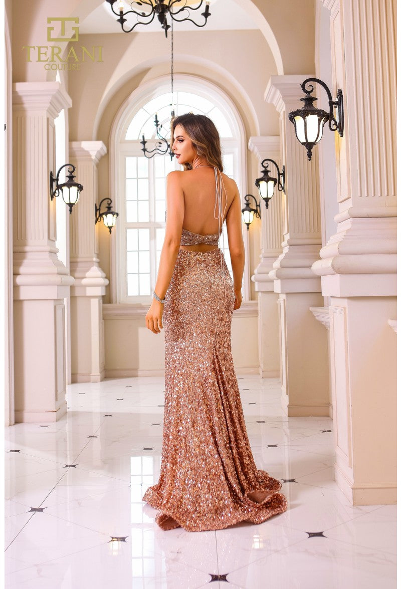 Terani Couture 251P4531 Fitted Slit Long Formal Prom Dress