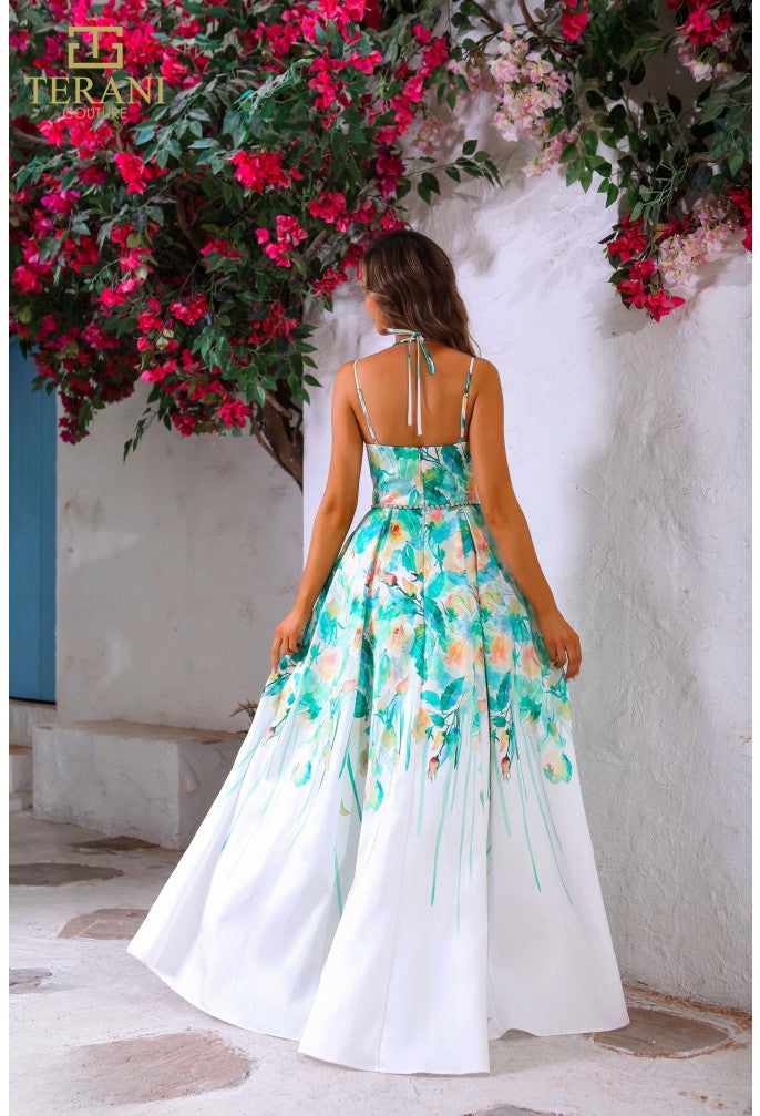 Terani Couture 251P4535 Long Printed Formal A Line Prom Dress