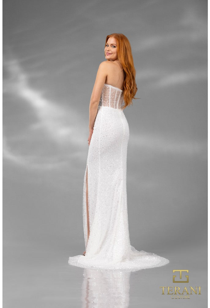 Terani Couture 251P4560 Long Beaded Sequin Fitted Corset Wedding Dress