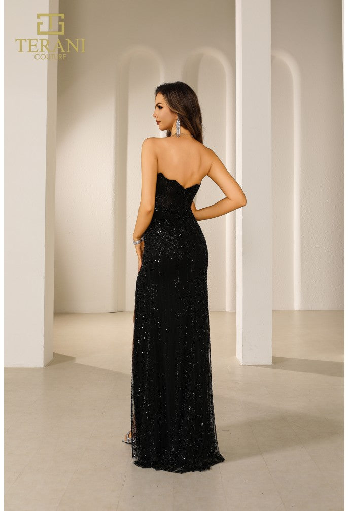 Terani Couture 251P4574 Beaded Slit Long Formal Prom Dress