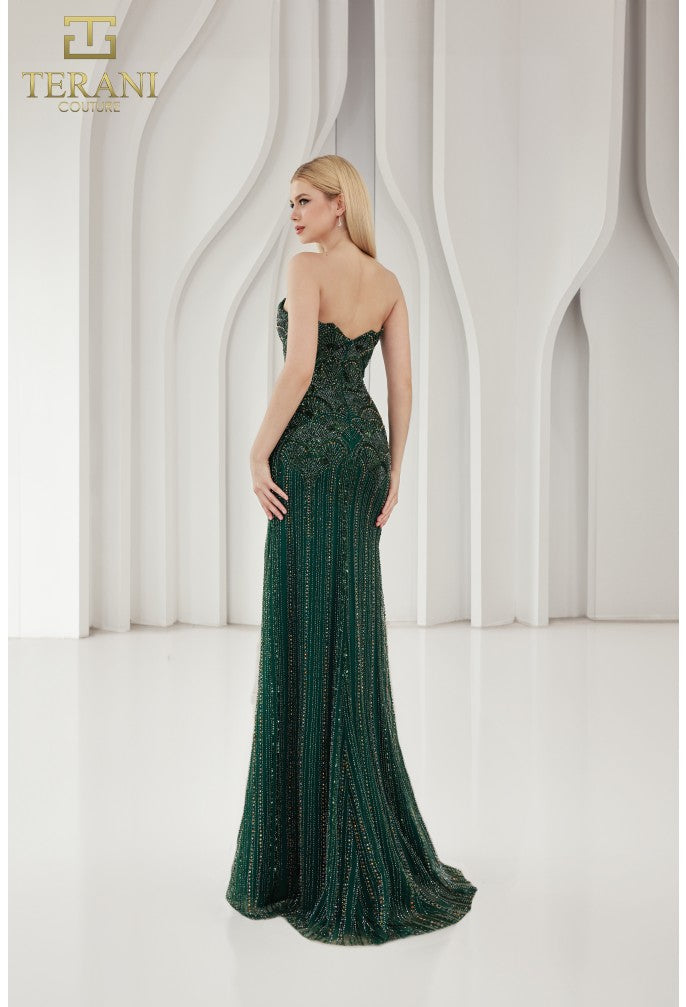 Terani Couture 251P4574 Beaded Slit Long Formal Prom Dress