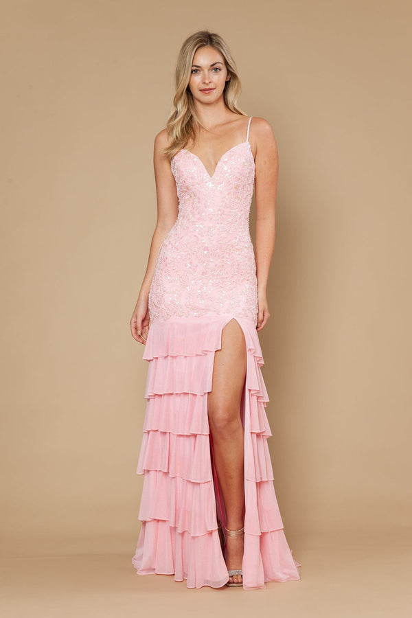 V-Neck Floor-Length Tulle Prom Mermaid Trumpet Poly USA 25204