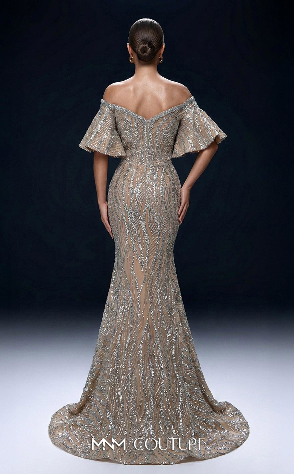 Off-the-Shoulder Floor-Length Sequin Evening Mermaid MNM Couture 2529A