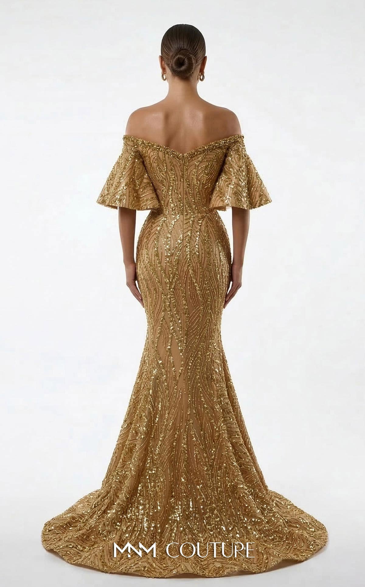 Off-the-Shoulder Floor-Length Sequin Evening Mermaid MNM Couture 2529A