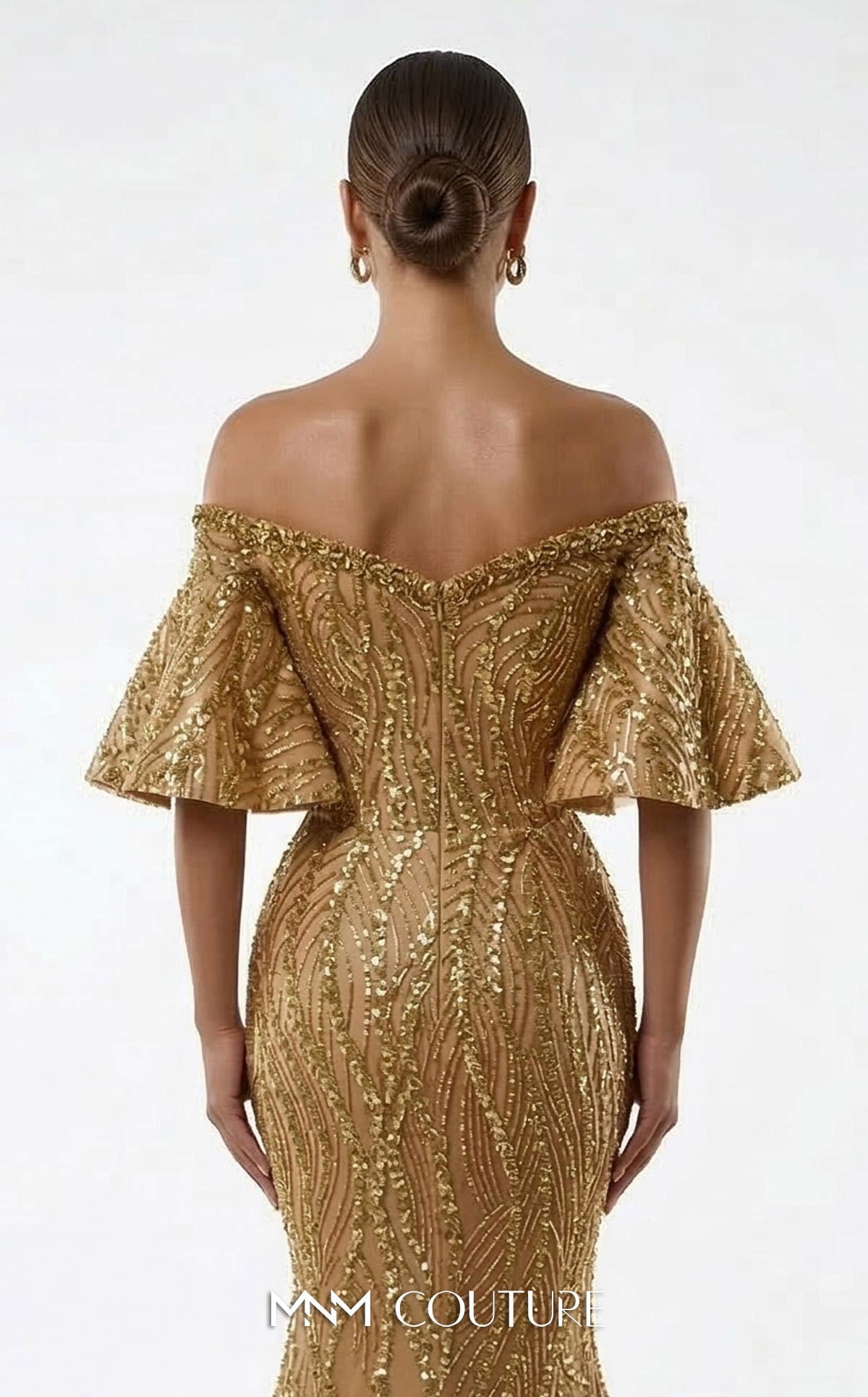 Off-the-Shoulder Floor-Length Sequin Evening Mermaid MNM Couture 2529A