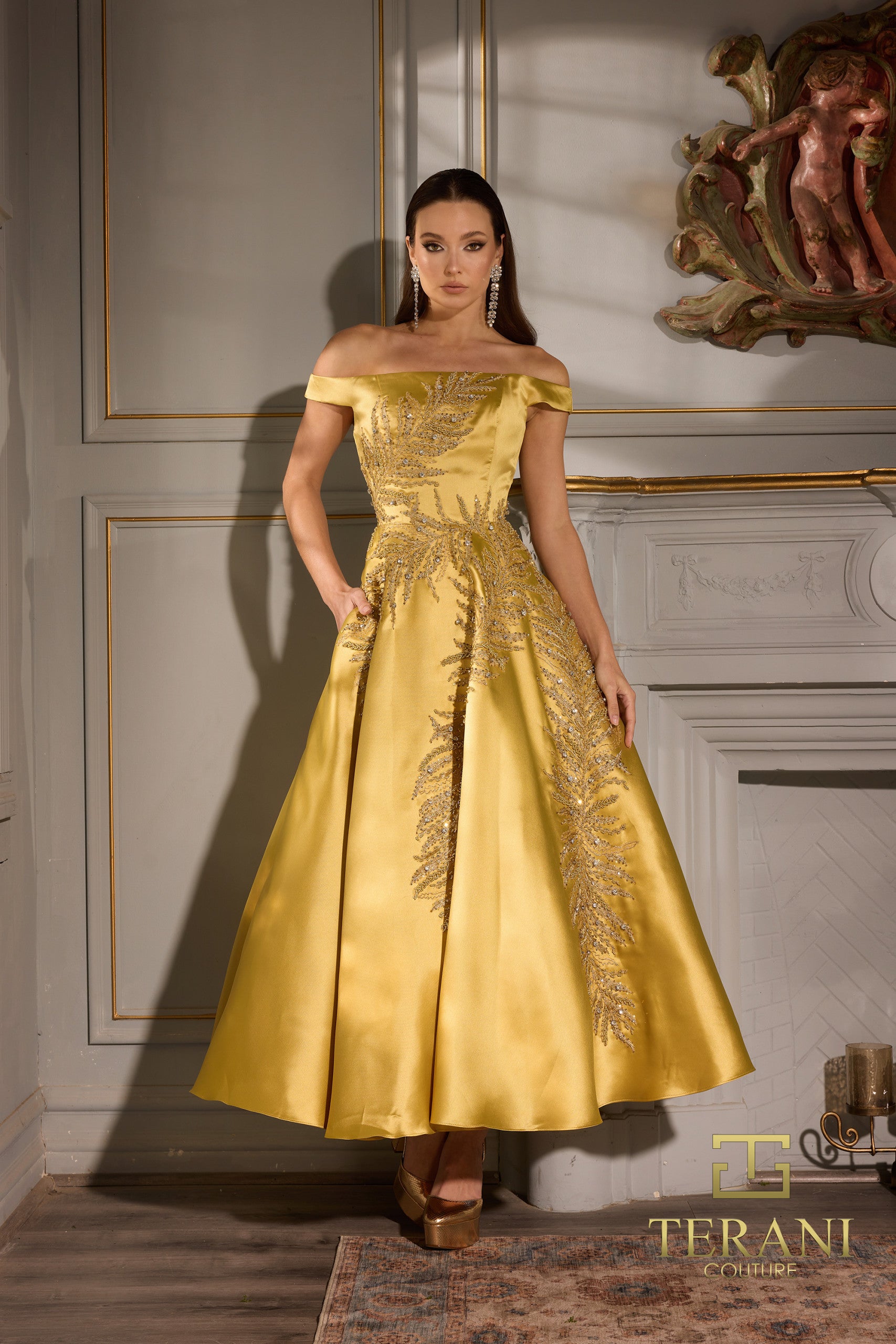 Terani Couture 252C5004 A Line Tea Length Cocktail Dress