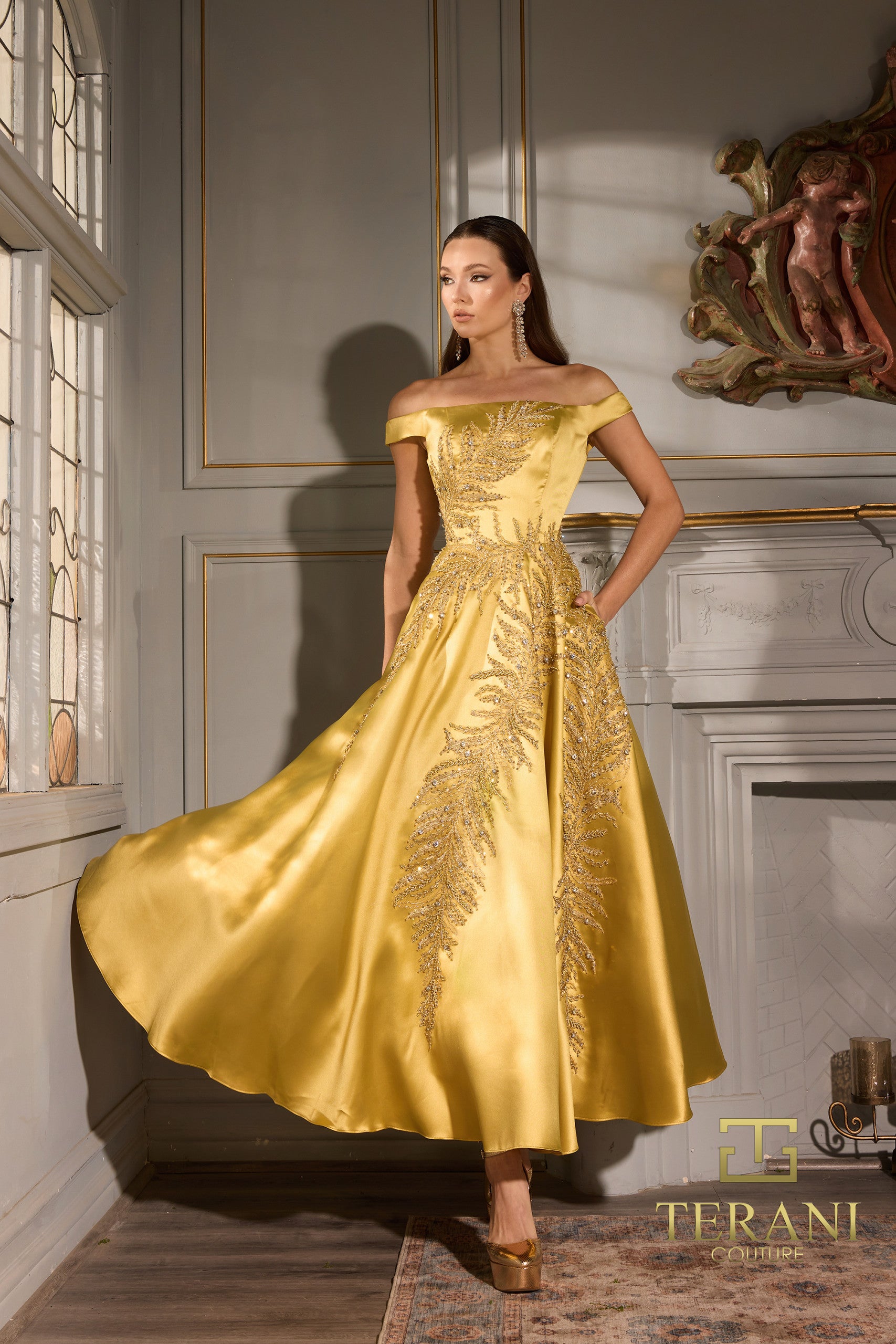 Terani Couture 252C5004 A Line Tea Length Cocktail Dress
