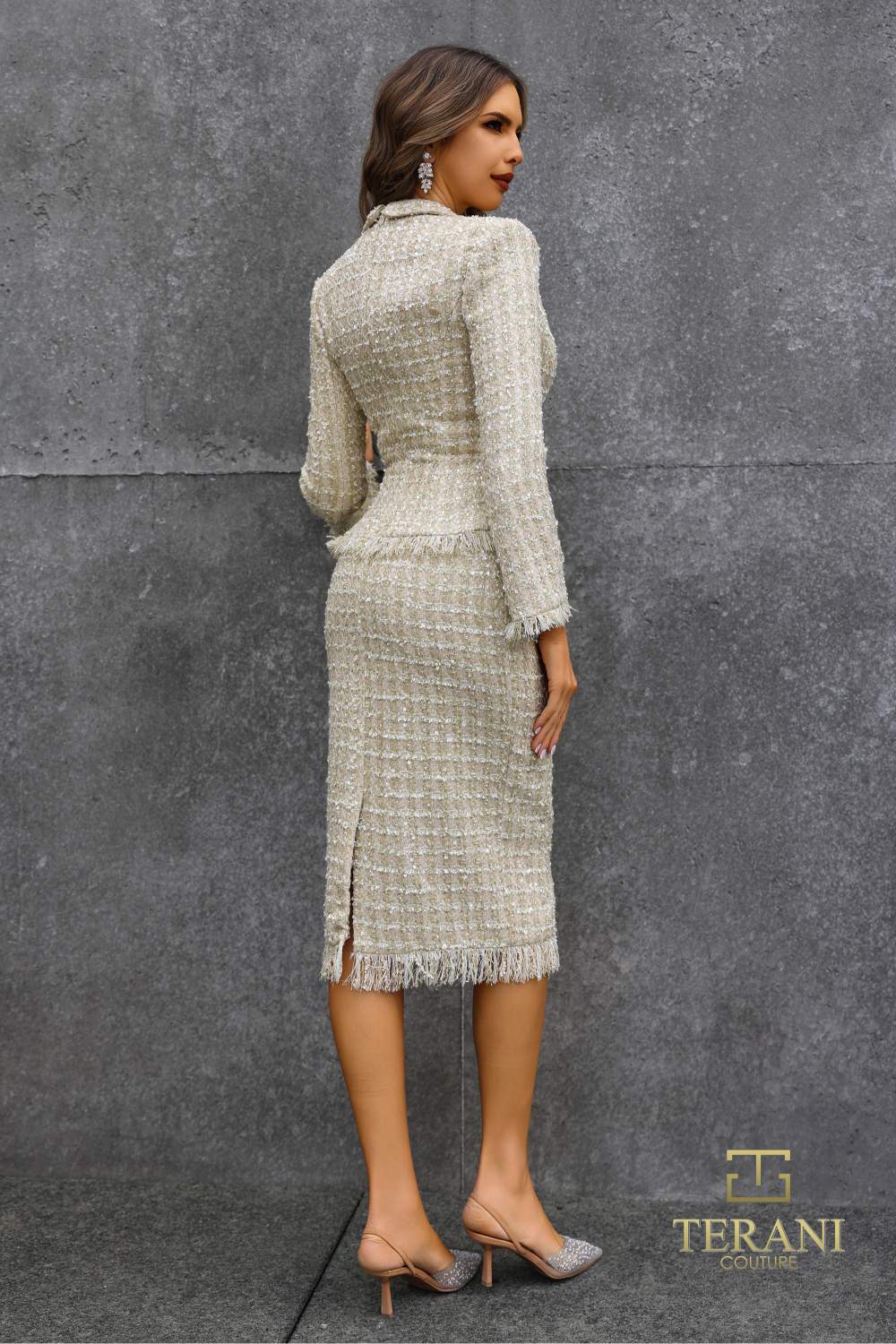 Terani Couture 252C5020 Fitted Long Sleeve Peplum Cocktail Dress