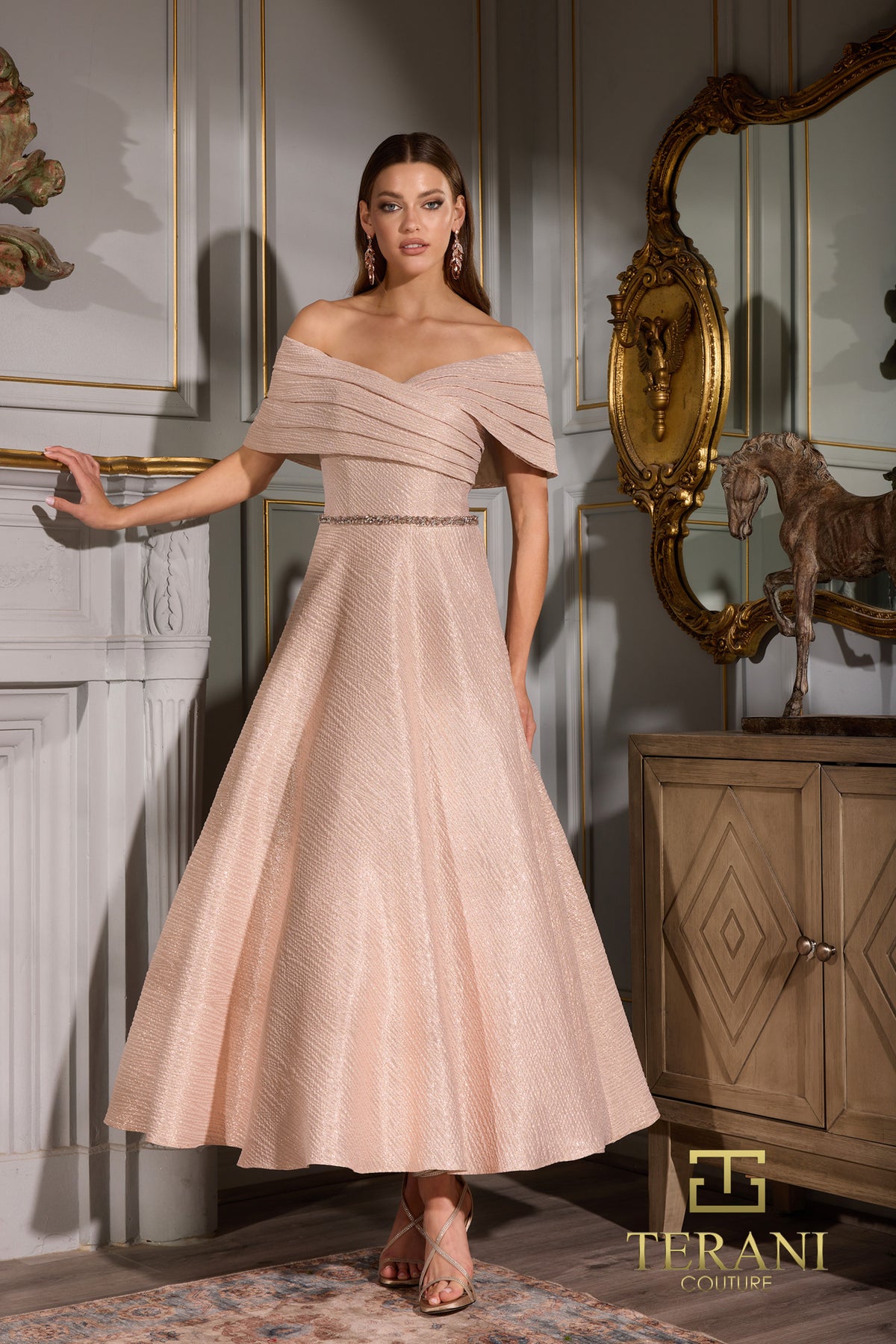 Cocktail Dresses A Line Pleated Tea Length Cocktail Dress Rose Gold