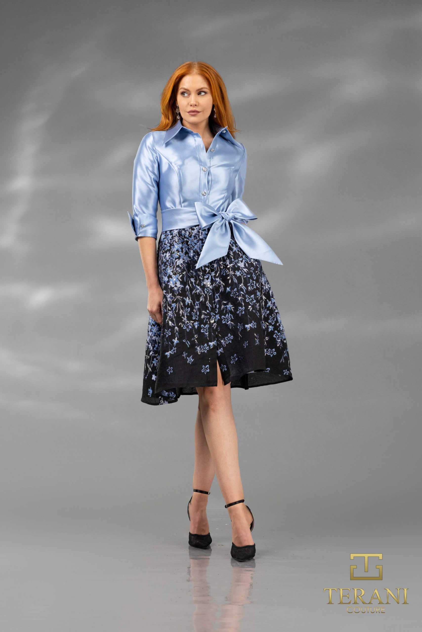 Terani Couture 252C5505 A Line Floral Short Cocktail Dress