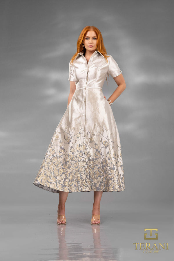 Terani Couture 252C5507 Floral A Line Tea Length Cocktail Dress