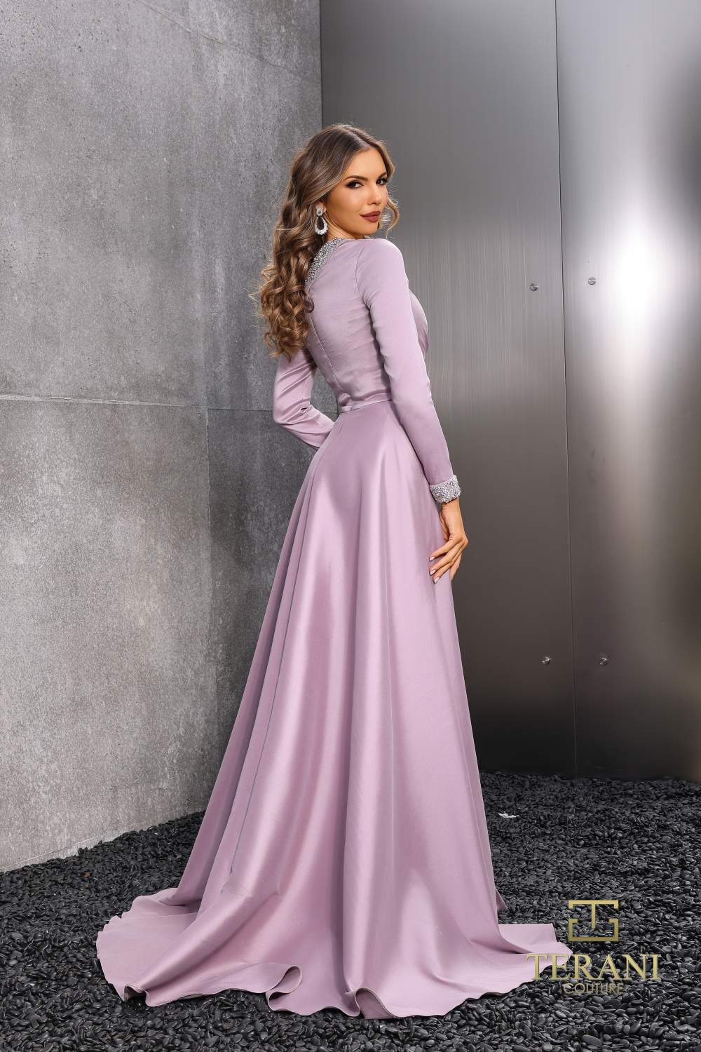 Terani Couture 252E5108 Long Sleeve Formal Overskirt Evening Dress