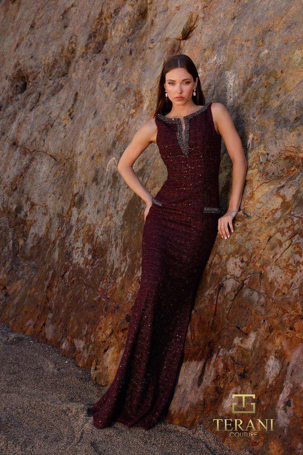 Terani Couture 252E5119 Long Formal Metallic Evening Dress