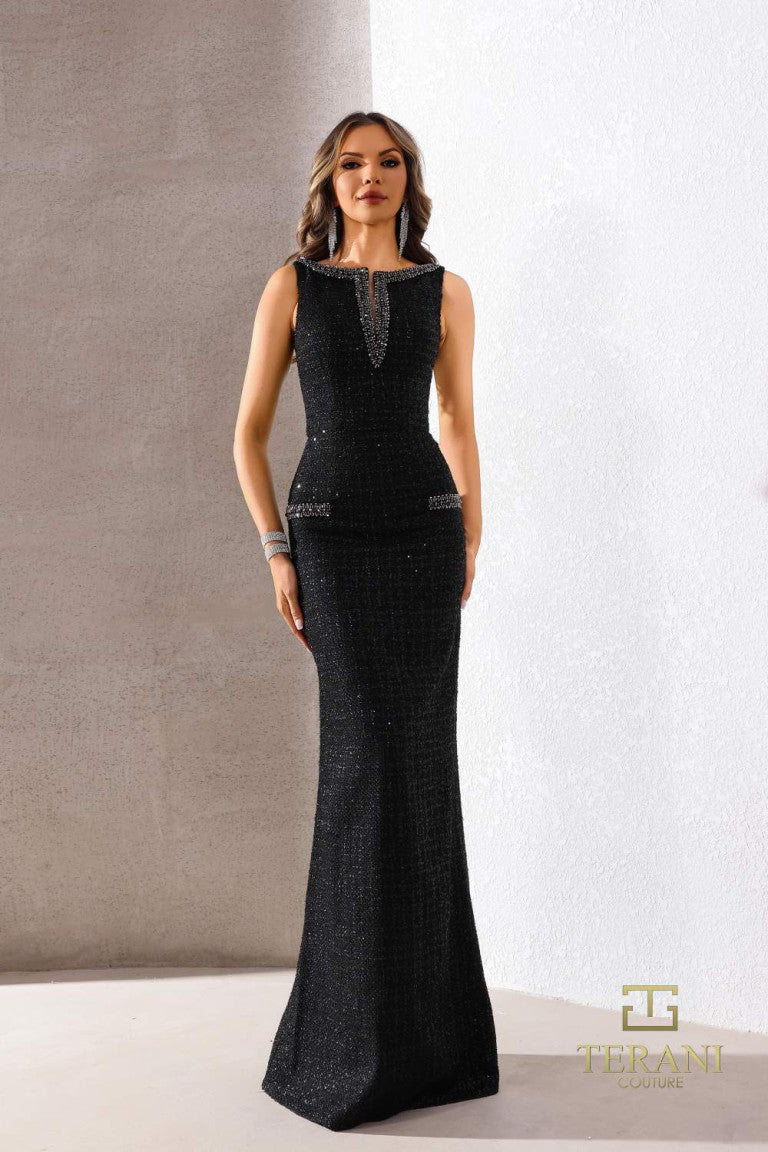 Terani Couture 252E5119 Long Formal Metallic Evening Dress