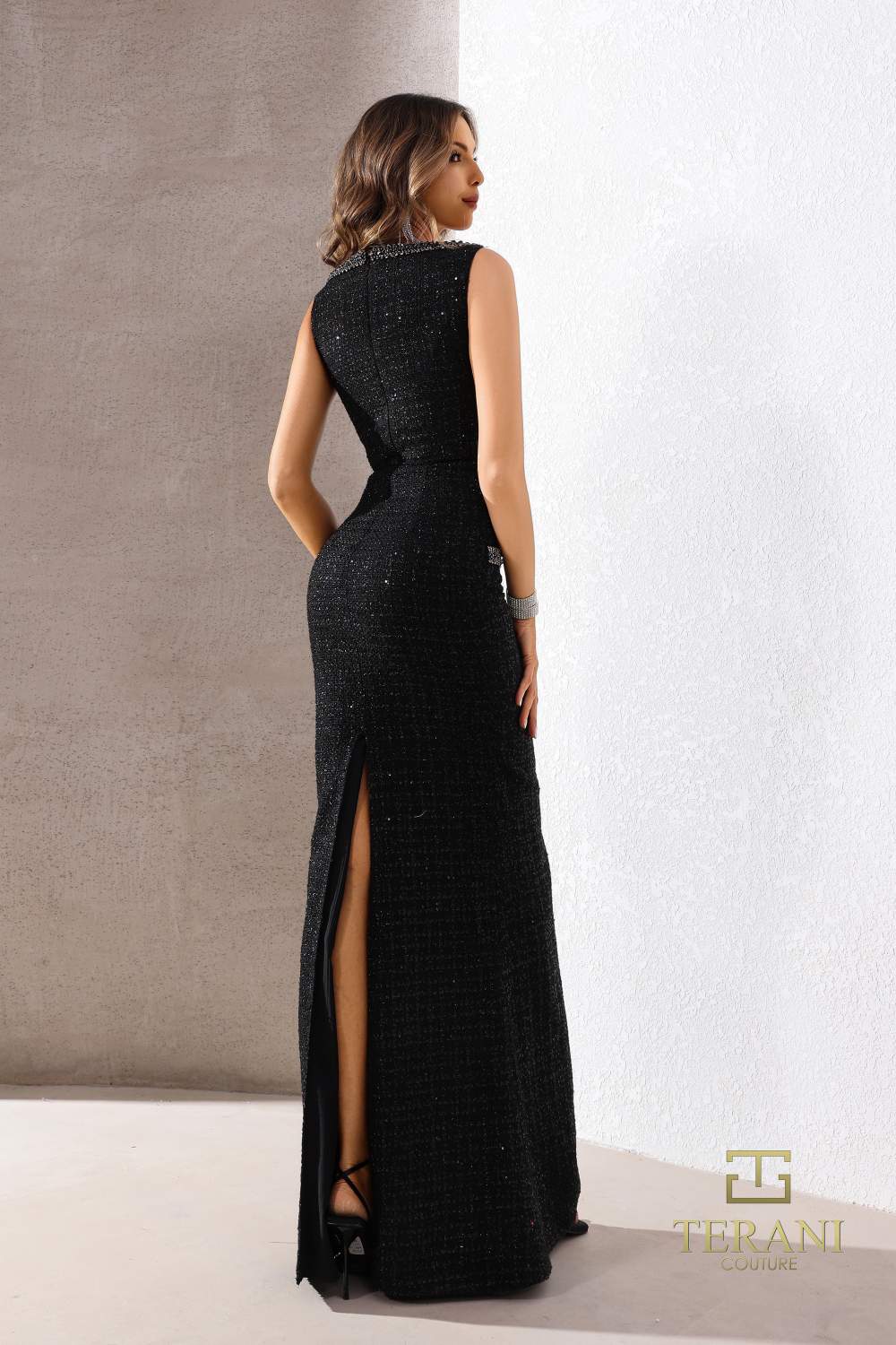 Terani Couture 252E5119 Long Formal Metallic Evening Dress