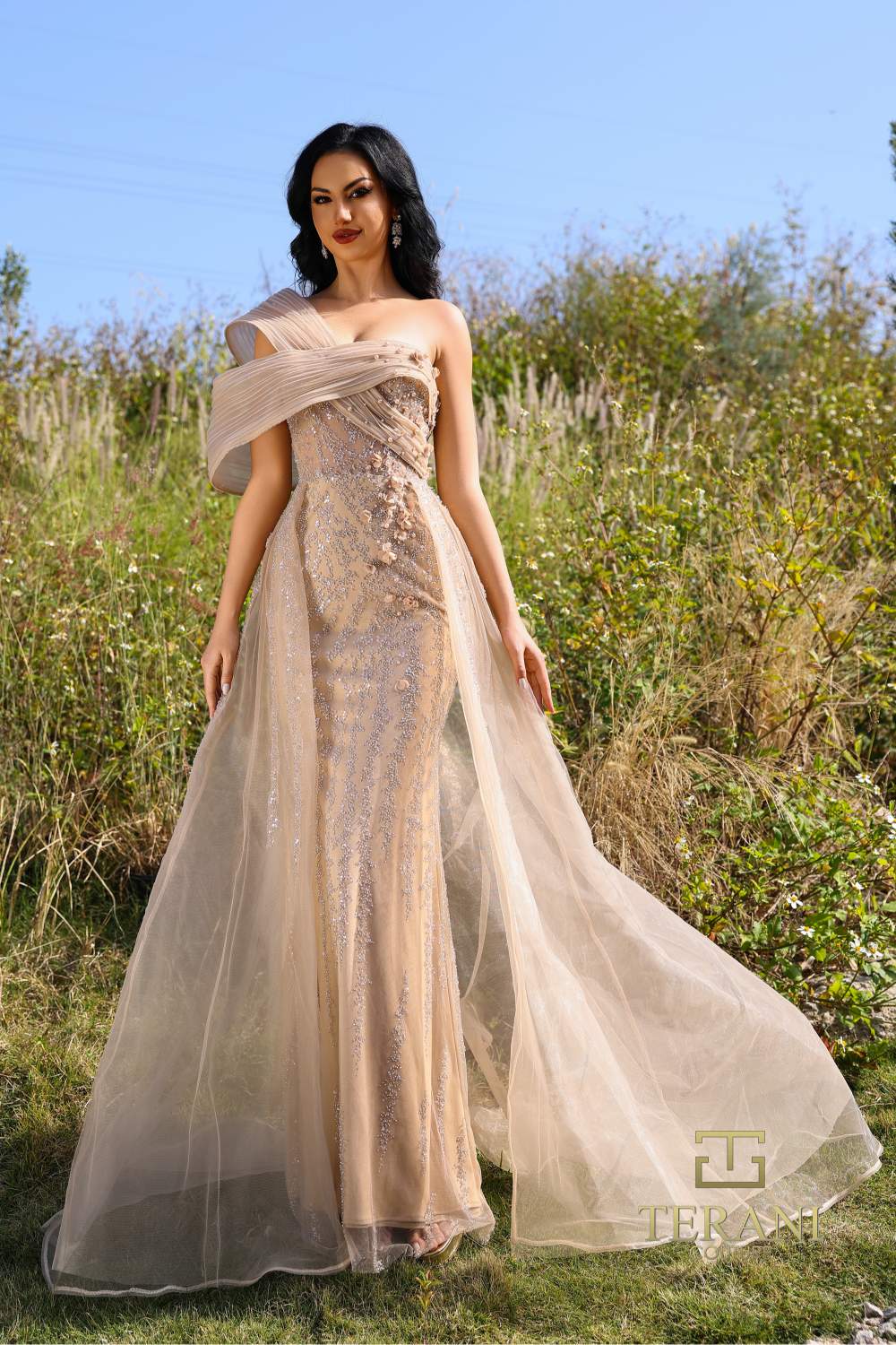 Terani Couture 252E5125 Long Evening Fitted Formal Overskirt Dress