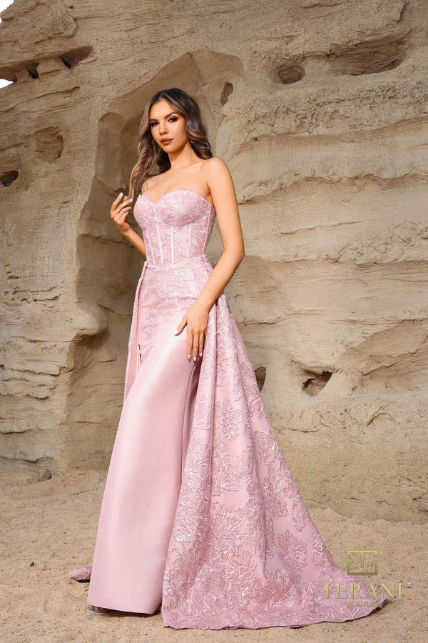 Terani Couture 252E5134 Long Fitted Formal Overskirt Evening Prom Dress