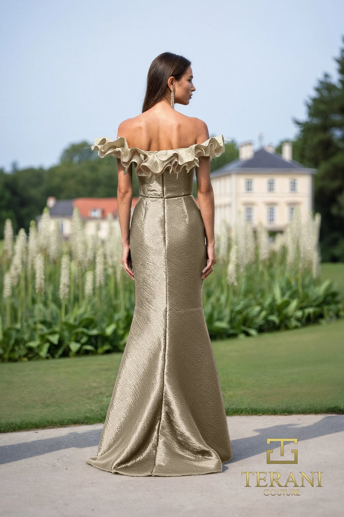 Formal Dresses Long Ruffle Metallic Formal Dress Champagne