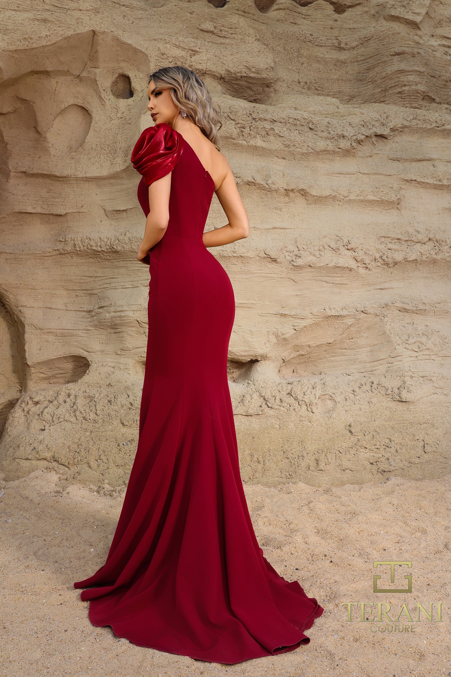 Terani 252E5514 Fitted One Shoulder Couture Gown Royal / 4