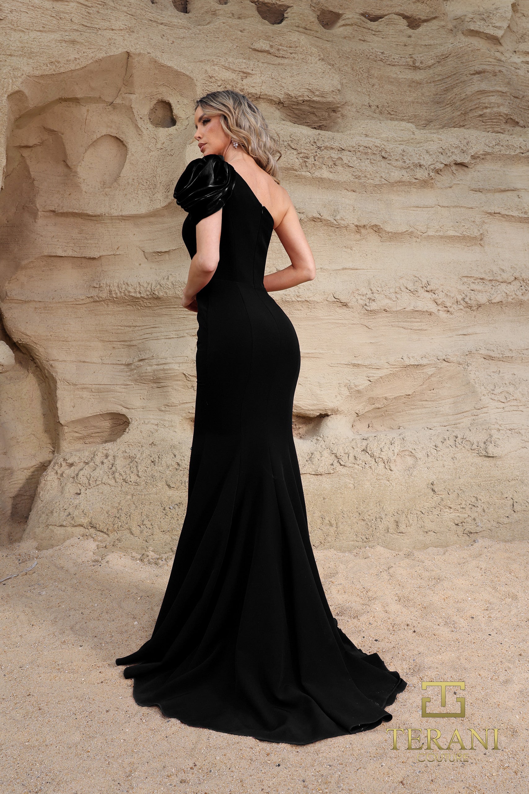 Terani Couture 252E5514 Sophisticated Formal One-Shoulder Evening Stretch Satin Dress - Royal / 4 Terani Couture 252E5514 Sophisticated Formal One-Shoulder Evening Stretch Satin Dress - Royal / 4