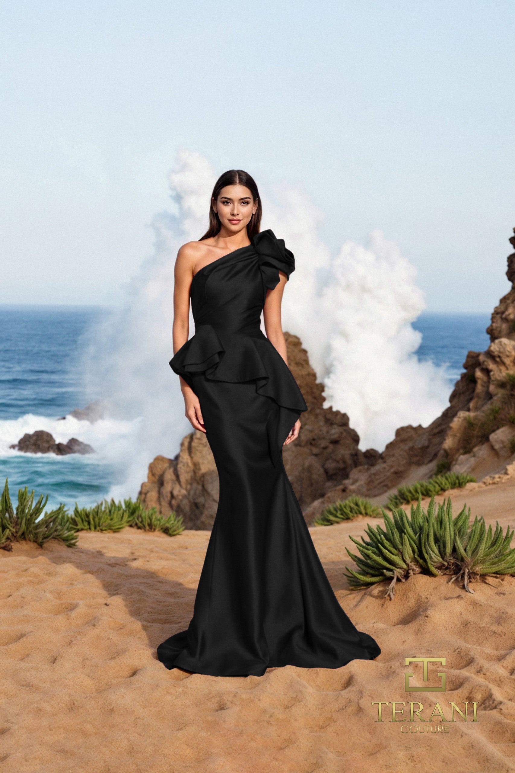 Terani Couture 252E5546 Long Fitted Formal Peplum Evening Dress