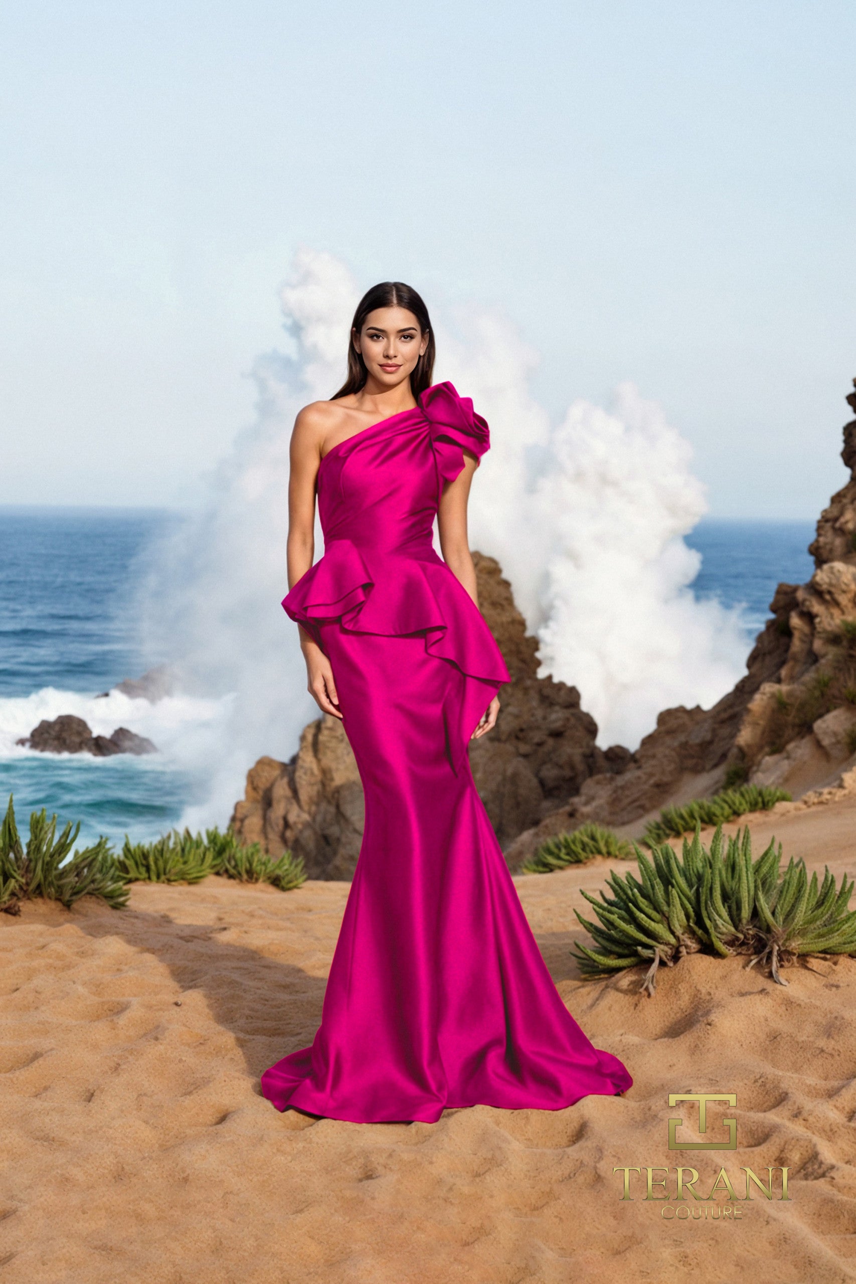 Terani Couture 252E5546 Long Fitted Formal Peplum Evening Dress